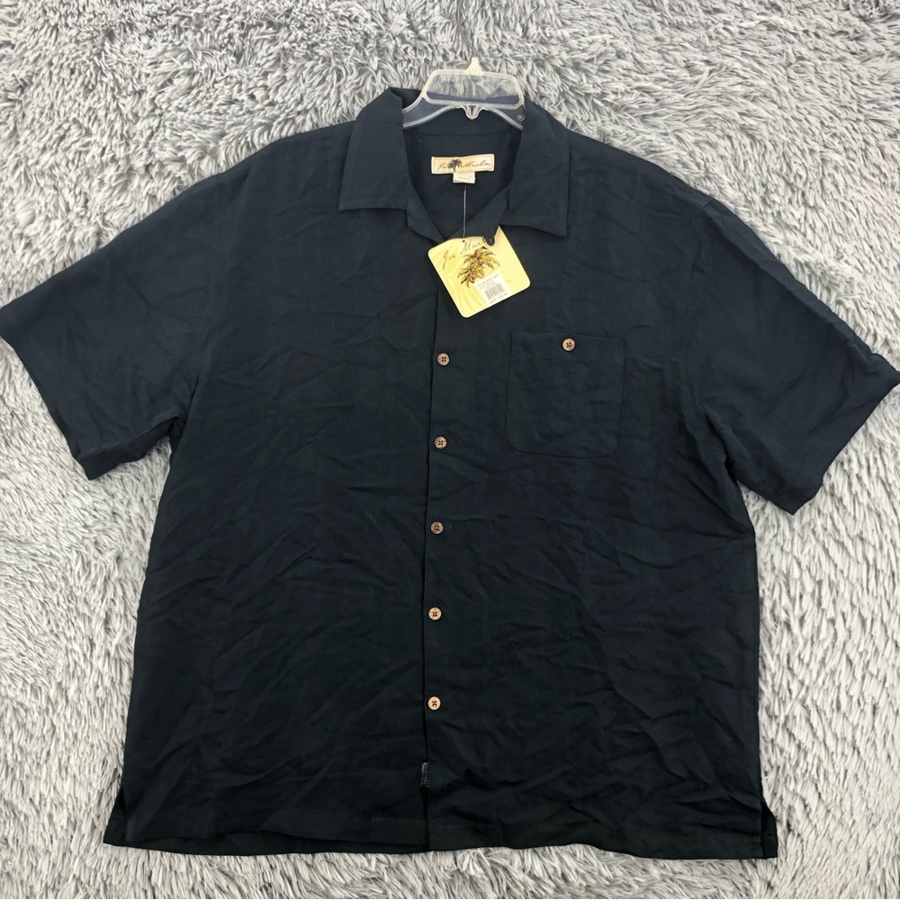 Joe Marlin Shirt Mens XXL NWT Black Button Up Palm Tree  Embroidered